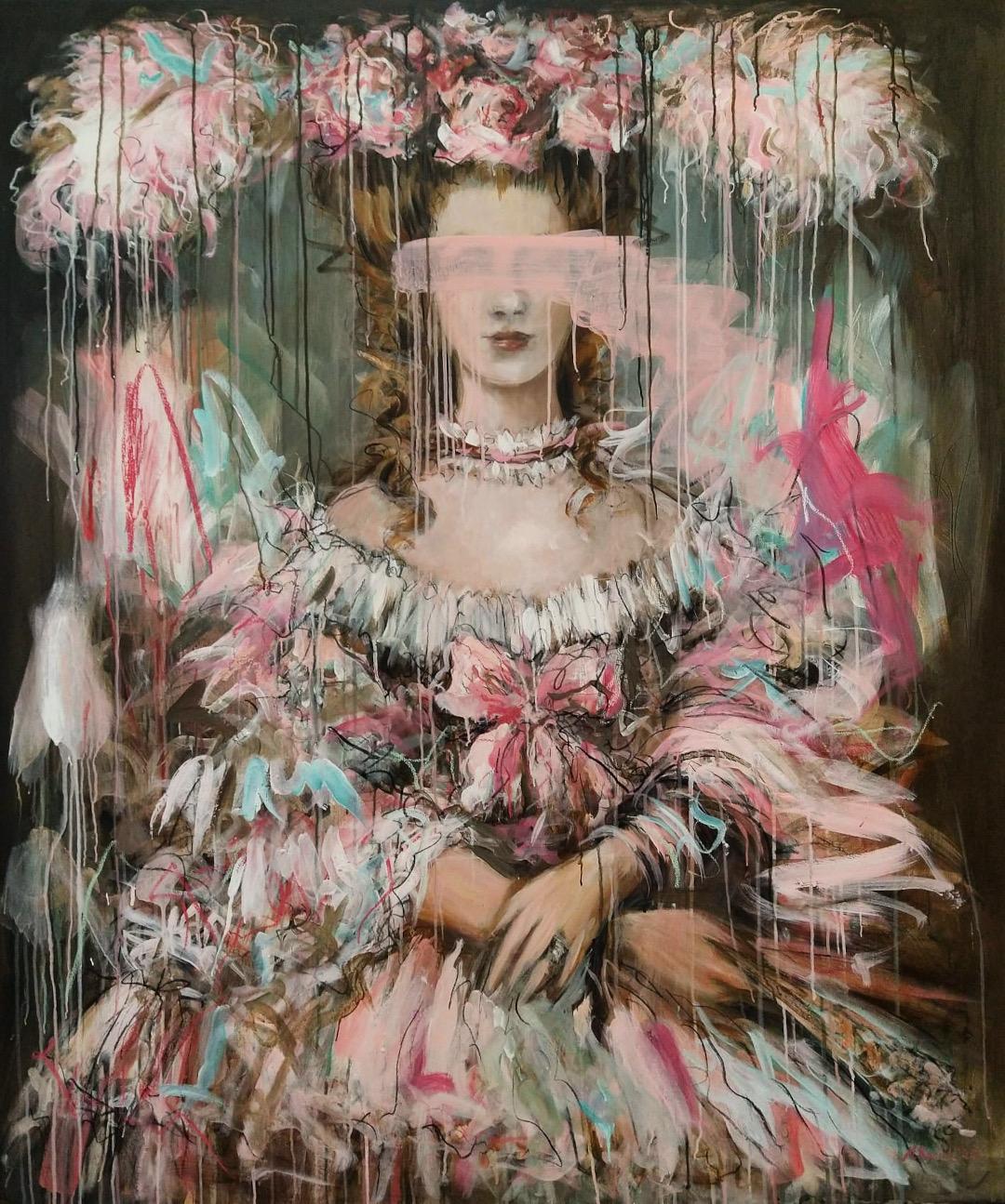 Thinking Pink 140cm x 120cm by Mandy Racine